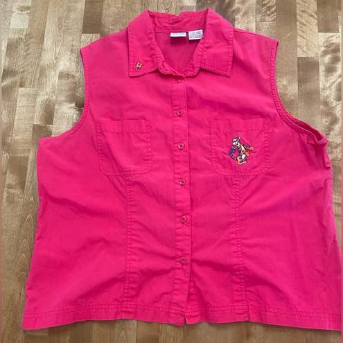 Disney  Vintage Y2K Tigger Sleeveless Button Up Pink XL 100% Cotton