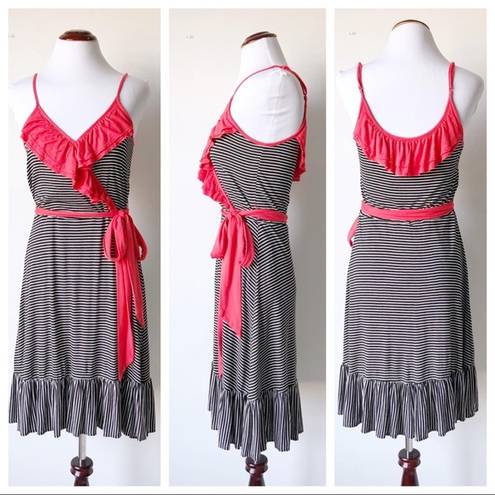 a.n.a Ruffle Stripe Belt Waist Fit & Flare Casual Dress