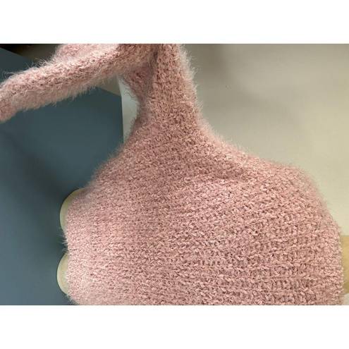 Oak + Fort  womens pink fuzzy sweater size S cropped long bell sleeves