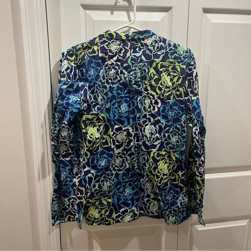 Vera Bradley  blue and green floral long sleeve button down shirt