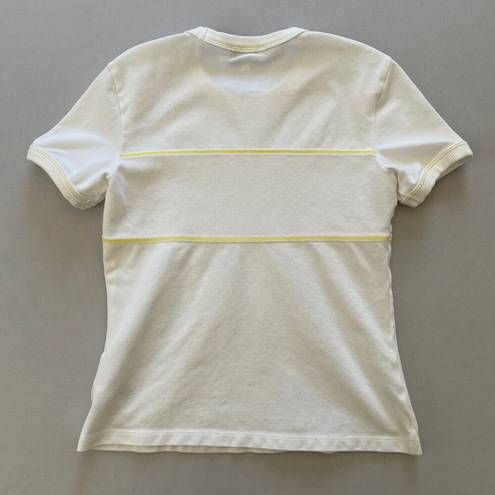 Lacoste  Top Womens 36 Small White Yellow Pique T Shirt Tennis Preppy Organic