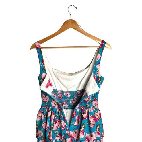 Betsey Johnson Floral Dress Ruffled Blue Pink Size 2 XS EUC