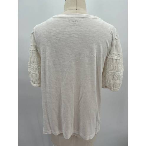 The Loft  Ann Taylor Lace Trimmed T-Shirt Sz M White Puff Sleeve Cottagecore Peasant