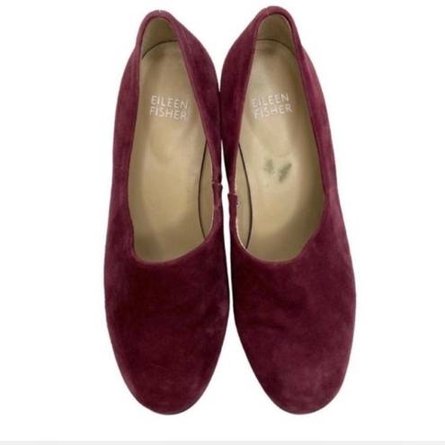 Eileen Fisher Round Toe Slip On Burgundy Suede Wedge Shoes Size 5.5