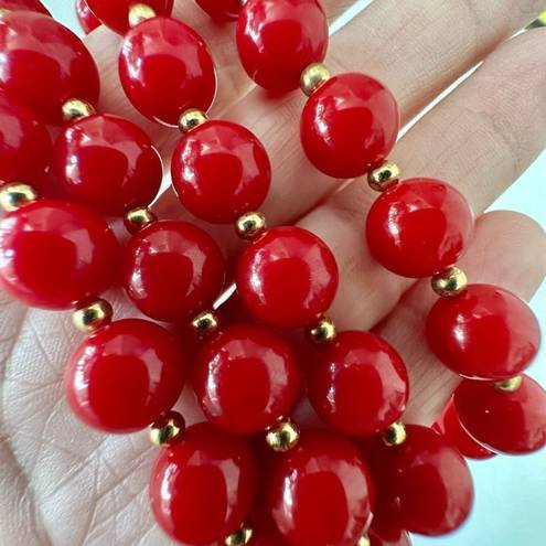 Monet  vintage  Red beaded and gold tone beaded necklace