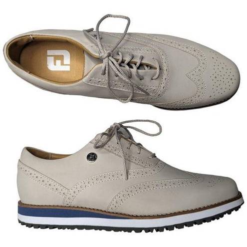 FootJoy  Women's Sport Retro Ivory Leather Wingtip Spikeless Golf Shoes 8.5