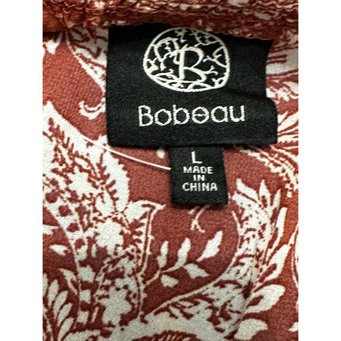 Bobeau  Womens Blouse Brown White Paisley Long Sleeve Tie Keyhole Lined L New