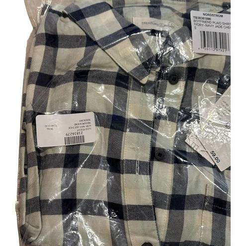 Treasure & Bond  Ivory Jade Plaid Boyfriend Tunic Shirt Sz S NEW