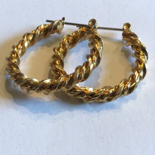 Twisted Vintage  Rope Gold Tone Hoop Pierced Earrings