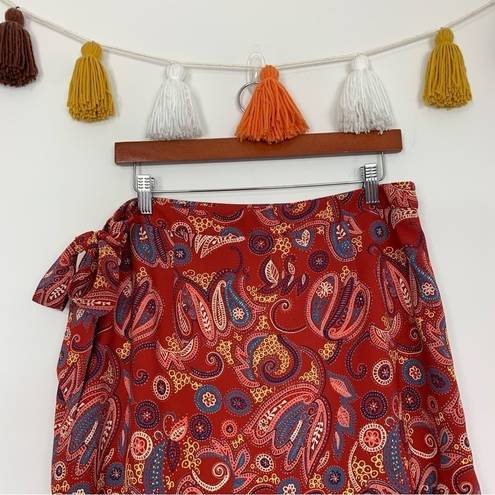 Loft  Red Floral Paisley Ruffle Wrap Skirt Size 12