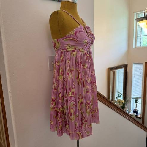 ZARA Pink Floral Print Pleated Dress Small