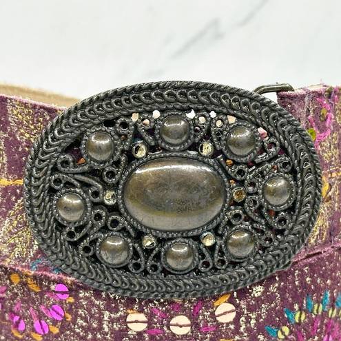 Chico's  Vintage Genuine Leather Floral Sequin Embroidered Belt Size Medium M