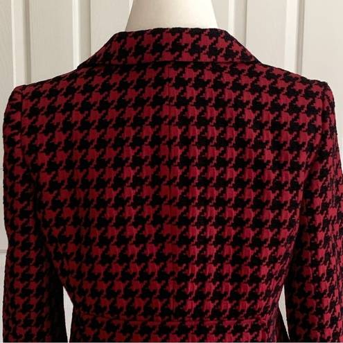 Houndstooth Semantiks Jacket Red Black  3/4 Sleeve Career Blazer Size 8 Petite