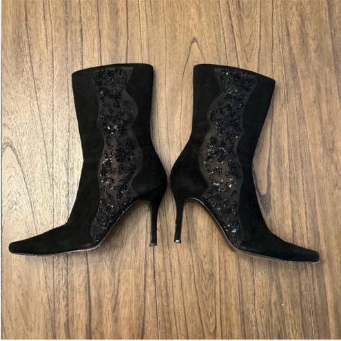 Stuart Weitzman  Black Beaded Mesh Booties Size 9