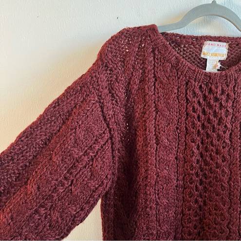 JACK  Winter Sweater Handmade Burgundy Crew Neck 
Puff Sleeve Cable Knit Sz L GUC