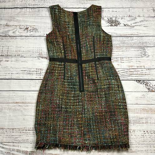 Oleg Cassini  multicolor tweed sleeveless shift dress fringe size 10