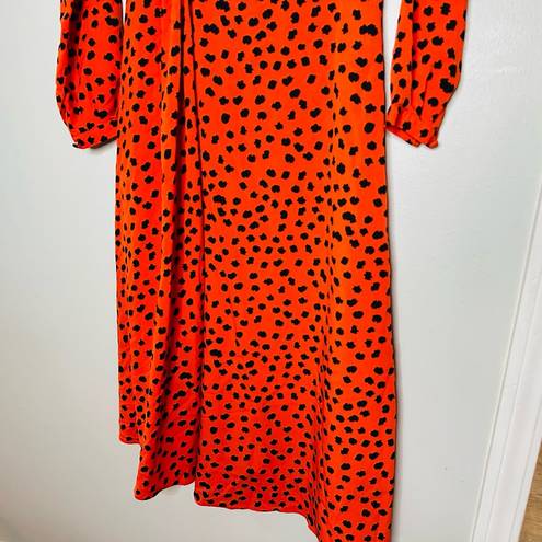 Hunter Bell  Orange Black Animal Print Lawton Polka Dot Ruched Dress Size 0