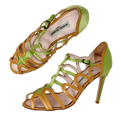 Manolo Blahnik  vintage satin leather cut out strappy sandals size 37 US 6.5-7