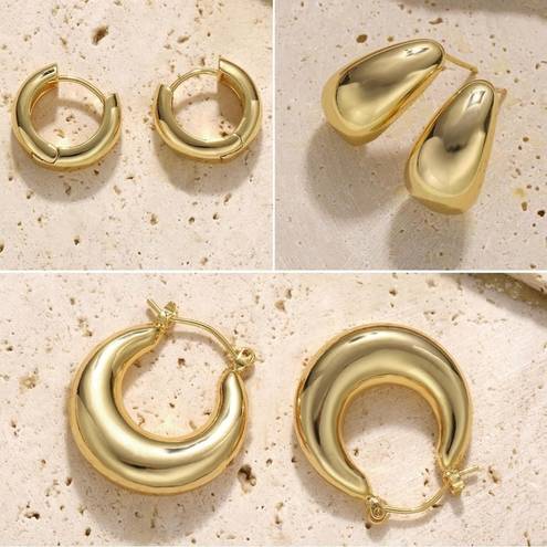 Gold Hoop Earrings| 3 Pairs| 14K Gold Plated| Lightweight| Hypoallergenic| Hoops