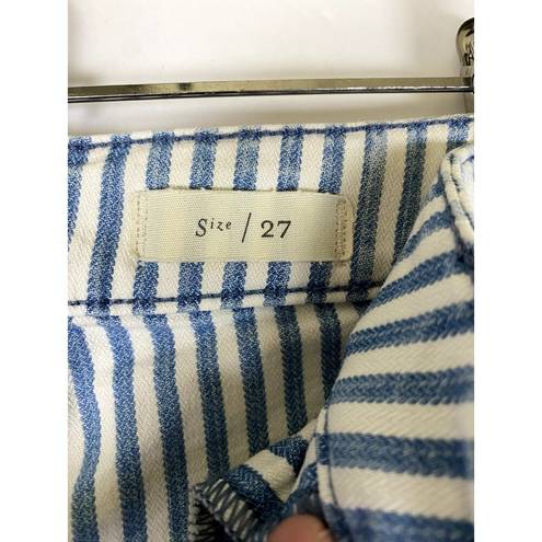 Pilcro and the Letterpress Pilcro Size 4/27 Pants Blue and White Vertical Stripes Cropped Jeans Button Fly