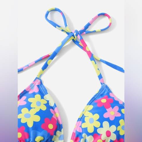 Blackbough NWT  Swim Retro Floral Triangle Bikini Set - Blue/Pink - L/L