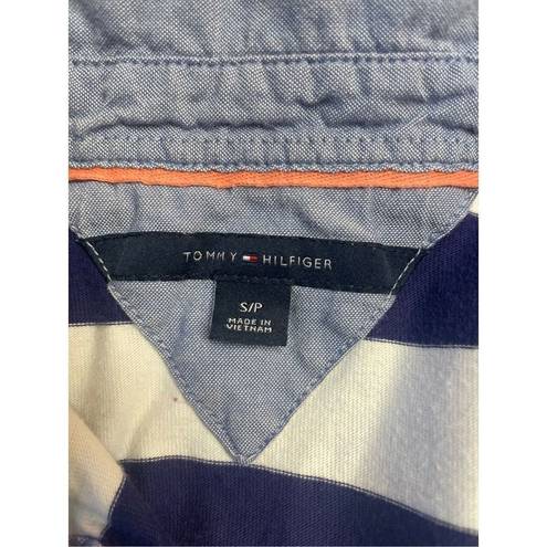 Tommy Hilfiger  Vintage Women's Long Sleeve Blue Stripe Half Buttoned Shirt Size