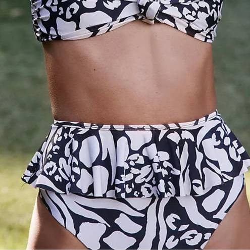 Beach Riot NEW  Daisy Ruffle High Waist Bikini Bottom Black Cream Size XS