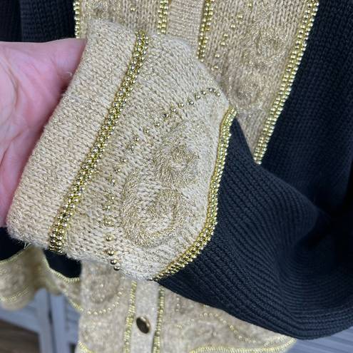 Dress Barn  Vintage 80's Cardigan Sweater Black & Gold Beaded-Large