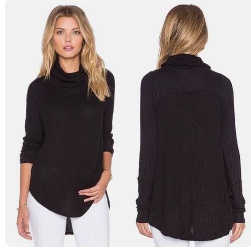 We The Free Black Thermal Waffle Knit Cowl Neck Sweater