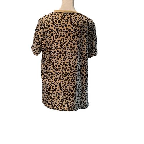 Blooming Jelly Tan & Black Leopard Print Short Sleeve Women’s T-Shirt Size Large