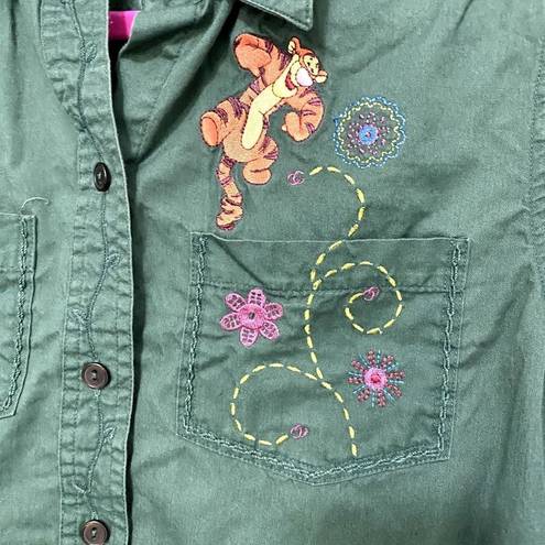 Disney  Vintage Green Tigger Embroidered Cotton Relaxed Button-down Shirt S