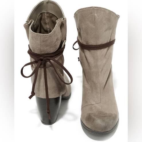 Qupid Keeping It Chill Taupe Oil Finish Slouchy Ankle Boots. Sizes 8 & 6.5. NEW IN BOX