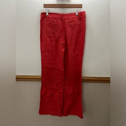 Loft NWT  100% Linen Flare Wide Leg Pants Coral Pink Size 6