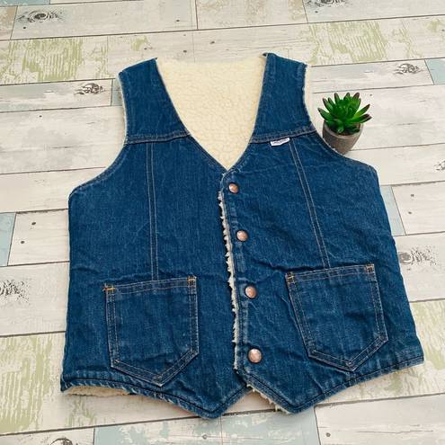 Vintage 70s Nelson Denim Sherpa Lined Vest Blue