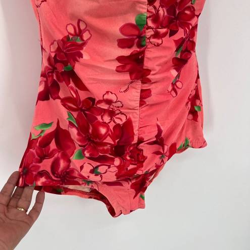 Maxine of Hollywood Vintage  Hawaiian Floral Red One Piece Swimsuit Size 18