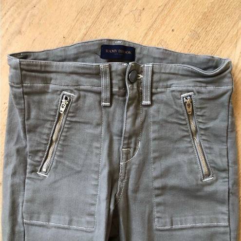 Ramy Brook  Eva Mid Rise Zip Pockets Ankle Length Skinny Sage Green Jeans 25