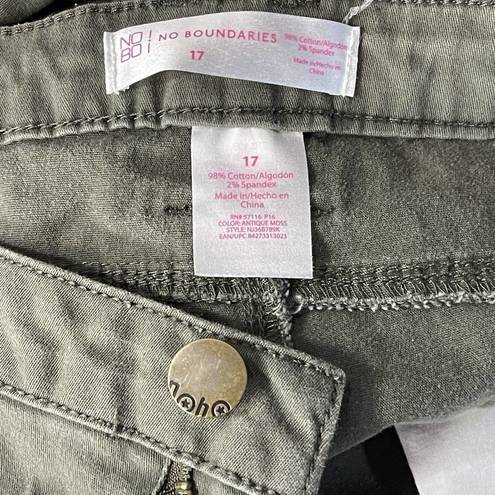 No Bo  Juniors SZ 17 Straight Jeans Mid-Rise Stretch Pockets Olive Green Zip-Fly