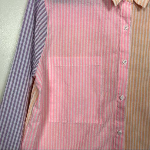 English Factory  Colorblock Button Up Shirt Size Medium Striped Colorful Tunic