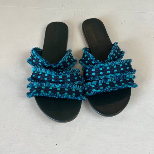 Rothy's - Triple Band Teal Blue Fringe Sandals Summer Vacation Resort Boho