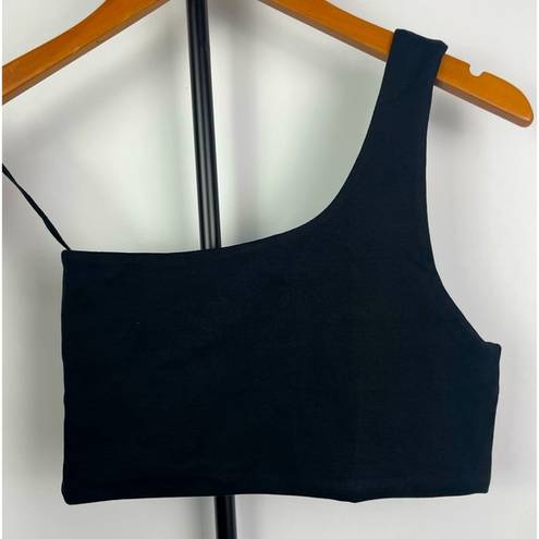 Oak + Fort  Black Single Shoulder Crop Bra Top