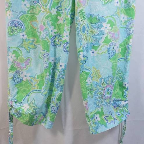 Oleg Cassini  Weekend Blue Green Paisley Print Cropped Pants L