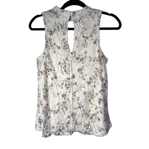 Three Pink Hearts  Floral Lace Choker Sleeveless Tank Top Ivory Medium