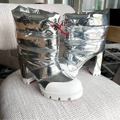 Christian Louboutin  Oriona Lug Puffer Boots 100 in Silver