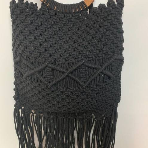 Danielle Nicole  Macrame Fringe Wood Handle Shoulder Purse