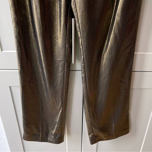 Elizabeth and James  Metallic Gold Hawke Pleated Straight Leg Lame Trousers Pants 2