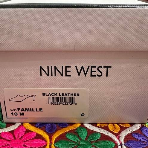 Nine West  Famille Black Mini Heel Leather Pointed Mules Size 10 in Box