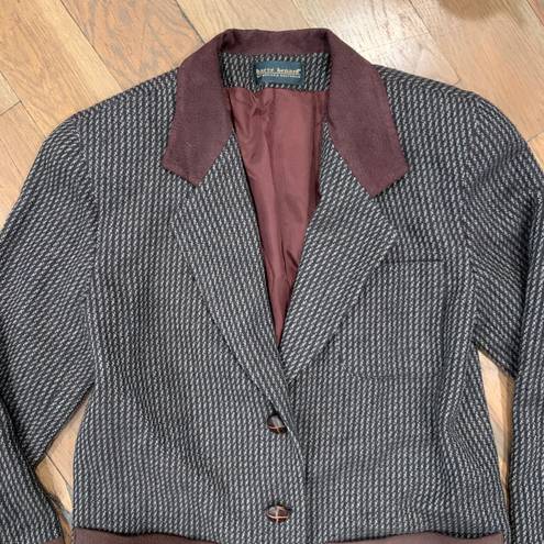 Houndstooth Harve Benard Vintage  Leather Trim Blazer Jacket Size Medium