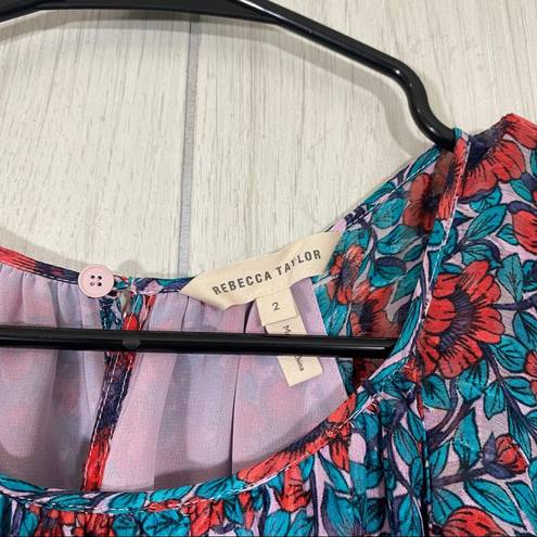 Rebecca Taylor  Silk Blend Lindsay Floral Ruffle Sleeve Dress size 2