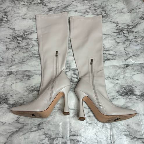 Wild Diva  Square Toe Structural Knee High Heel Cream tall Boots 8 faux leather