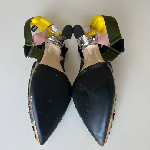 Fendi  85mm FF Embellished Slingback High-Heel Pumps